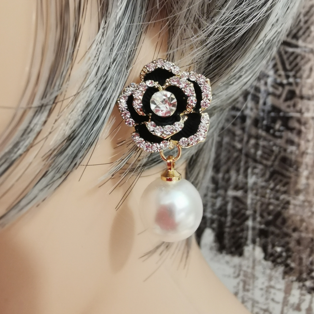 Earrings Camellia flower, dangle earrings Swarovski pearls, designer earrings,ce